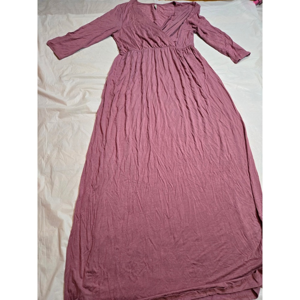 Mother Bee Maternity Maxi Dress Light Mauve Surplice V-Neck MBCRD44 L Large